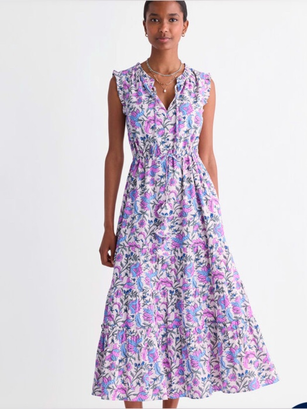 Vineyard Vines Pink & Lavender Floral Tie-Waist Maxi Dress Women’s size Large - Picture 7 of 16